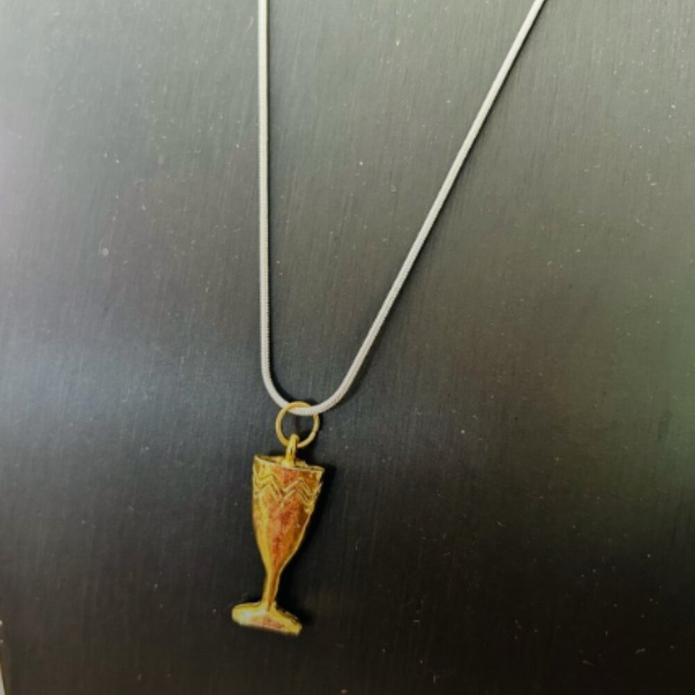 Vintage Pendant Miniature Goldplated Wine Glass Silverplated Fashion Necklace
